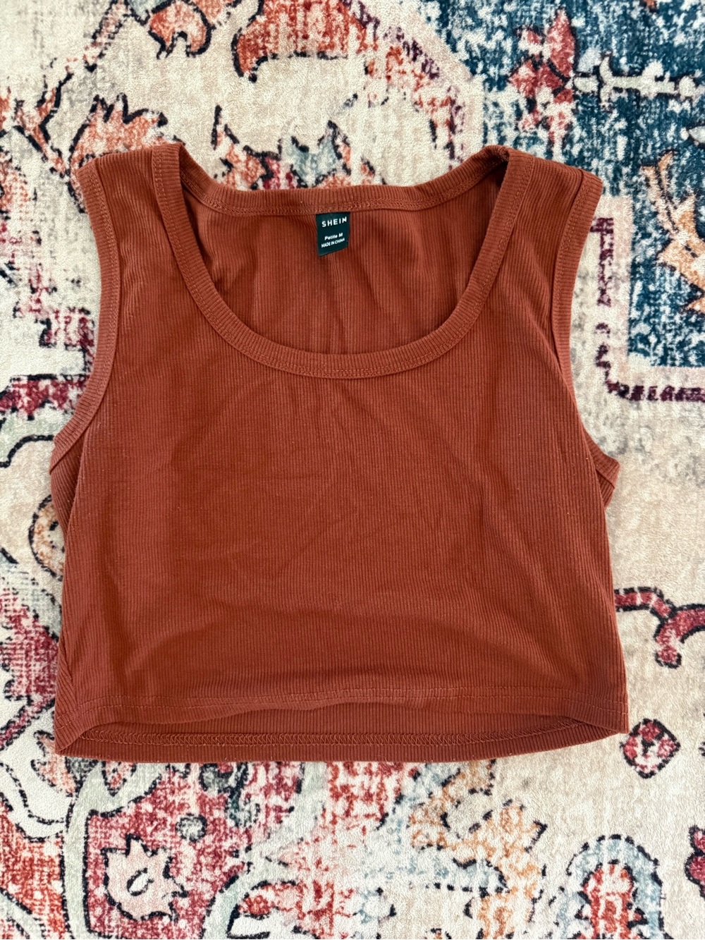 SHEIN Women's Ribbed Cropped Tank Top - Rust
